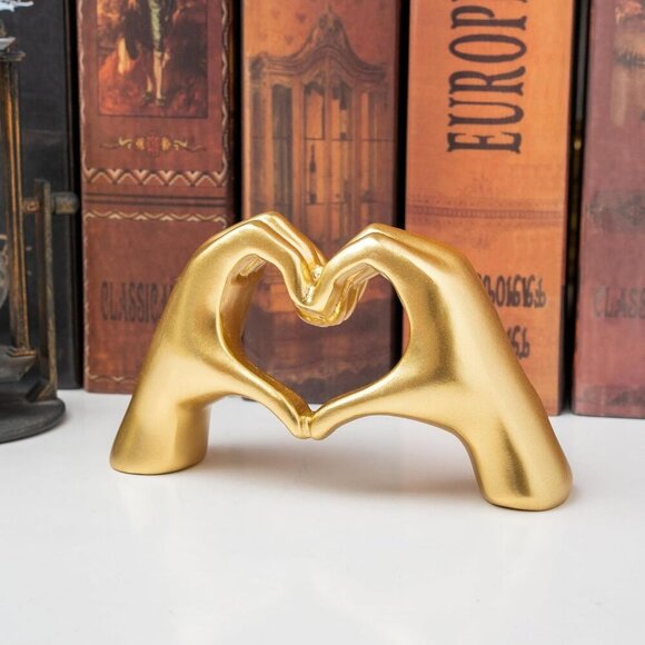 Heart Hands Sculpture for Living Room Bedroom Bookshelf  Small Gold Heart Hands Sculpture Decor for Living Room Bedroom Bookshelf